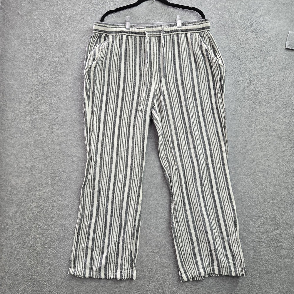 Old Navy Women Pants L Gray Striped 26" Inseam Wide Leg Casual